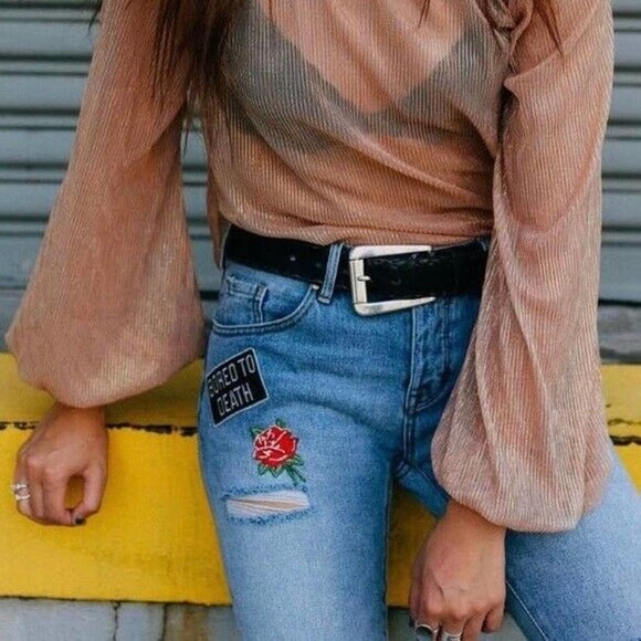 Pacsun High Rise Distressed Patch Work Girlfriend Jeans 29 - Picture 11 of 12